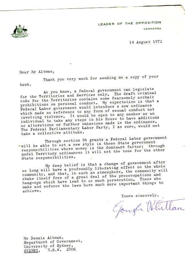Gough Whitlam letter