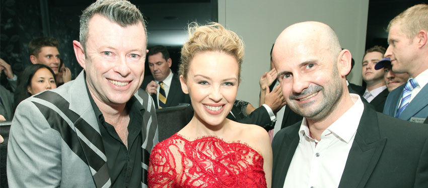 The author of this article, Scott Abrahams (right), with Kylie Minogue and husband Jason Betts in 2012. (PHOTO: Ann-Marie Calilhanna; Star Observer)
