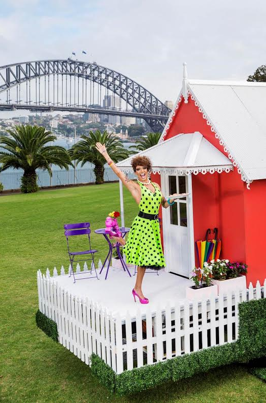 Sydney drag queen Heather #1 at the launch of the pop-up Airbnb house for the Sydney Gay and Lesbian Mardi Gras. (Supplied photo)