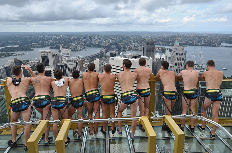 The Sydney Stingers water polo recently took part in a Mardi Gras-inspired photo shoot for Sydney Tower. (Supplied photo)