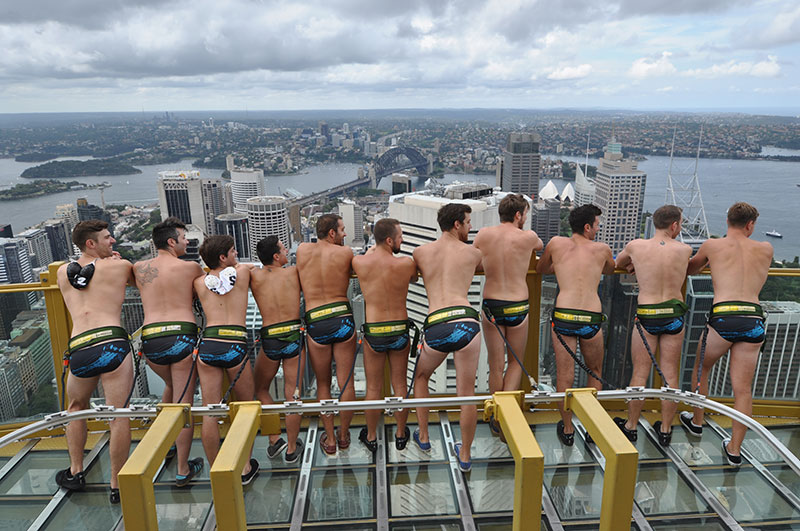 The Sydney Stingers water polo recently took part in a Mardi Gras-inspired photo shoot for Sydney Tower. (Supplied photo)