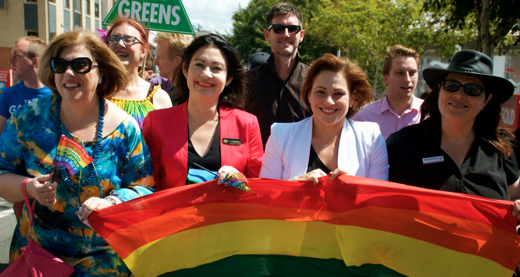 Leading political ladies lead Brisbane Pride Parade last Saturday. L-R: Brisbane federal Coalition MP Teresa Gambaro, Griffith federal Labor MP Terri Butler, Queensland Deputy Premier Jackie Trad and Brisbane Central state Labor MP Grace Grace (PHOTO: David Alexander)