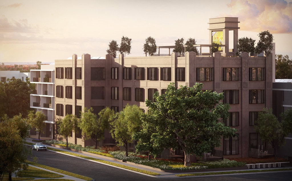 The Burcham apartment development, incorporating the historic 1918 Wrigley factory building.