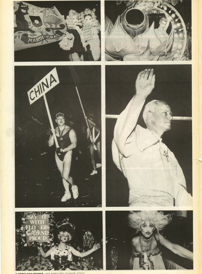 One of the pages from the Sydney Star Observer's Mardi Gras souvenir lift-out. Issue 256; Thursday March 9, 1995 (SOURCE: Star Observer archives)