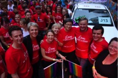 Rainbow Labor Float including Stephen Jones, Tanya Plibersek, Louise Pratt, Verity Firth, Penny Wong, Anthony Albanese and Sam Dastyari and Jenny McAllister