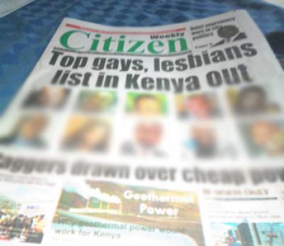 The controversial front page of Kenya's Weekly Citizen (Blurred image via GayStarNews)
