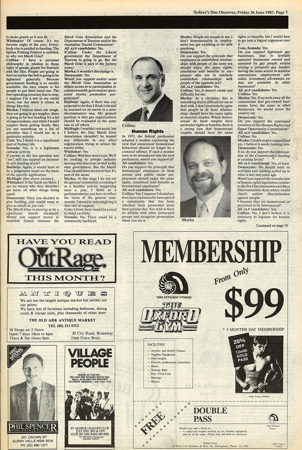 The federal election candidates try to woo the "pink vote" in the Sydney Star Observer, Friday June 26, 1987 (Source: Star Observer archives)