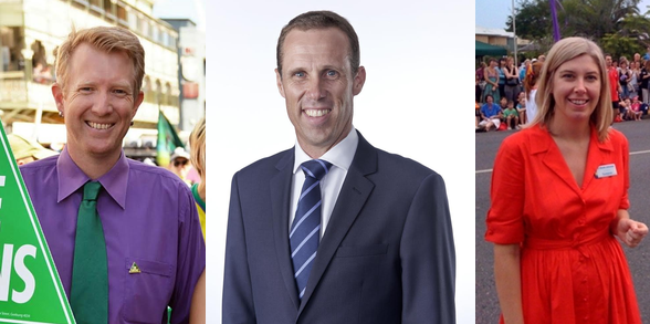 Ben Pennings (Greens), Rob Harding (ALP), Cr Nicole Johnston (IND)