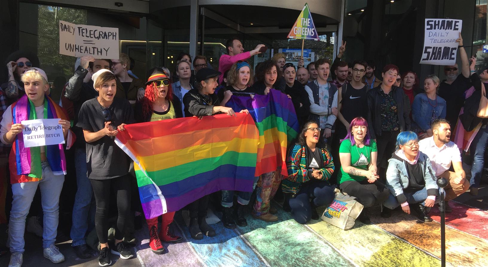 More than 100 people protest outside Daily Telegraph office